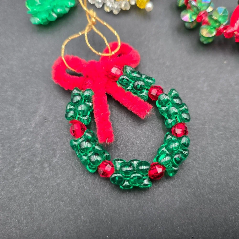 Vintage Handmade Beaded Christmas Ornaments Lot Wreaths Candy Canes Snowflakes